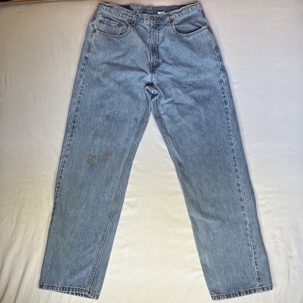 Y2K Levis 569 Loose Straight Jeans 34x33 Tag 34x34 Mens Light Denim Stained VTG